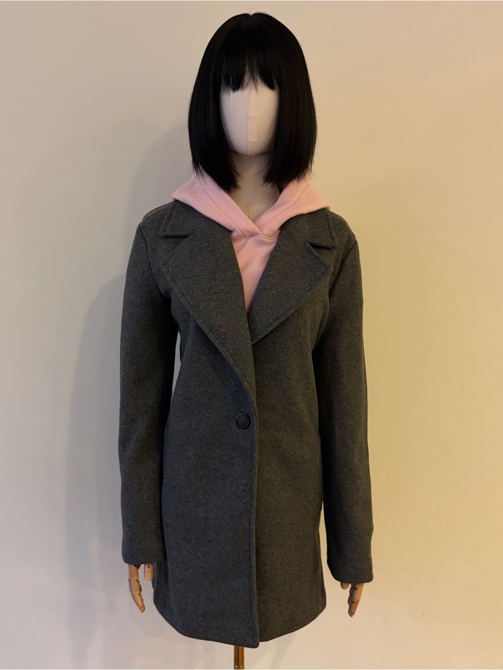 NWT Love Tree Dark Charcoal Grey Heathered Trench Coat Jacket M